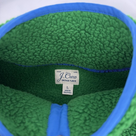 J.Crew Sz L Polartec Sherpa Vintage Fleece Green Half-Snap Mockneck Pullover - Picture 7 of 7